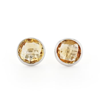 Yellow Citrine Rhodium Over Sterling Silver Stud Earrings 5.00ctw