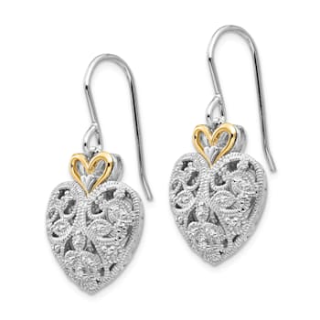 Sterling Silver Rhodium-plated with 14K Accent Diamond Vintage Earrings