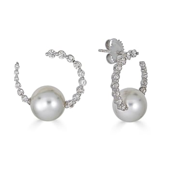 18KW Earrings, 0.83 ctw , 10.5-10mm Cultured Pearls