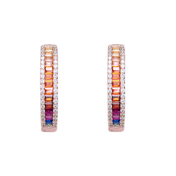 Multi-Color CZ Inside-Out Hoop Earrings In 18K Rose Gold Over Sterling Silver