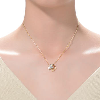 CZ Snail Charm Station Necklace In 14K Gold Over Brass