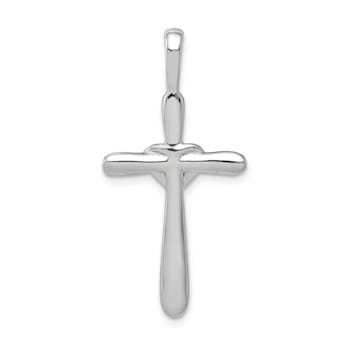 Rhodium Over 14K White Gold 1/10ct. Diamond Cross with Heart Pendant 0.009ctw