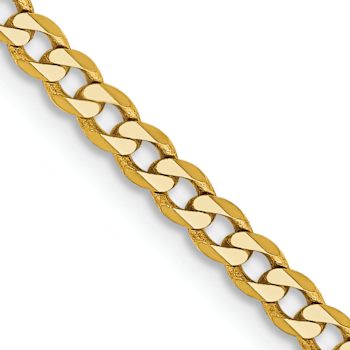 14k Yellow Gold 2.3mm Solid Flat Beveled Curb 28 Inch Chain