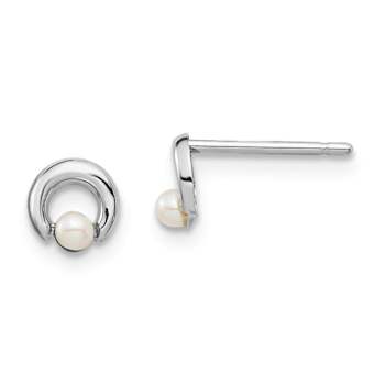Rhodium Over 14k White Gold Button Freshwater Cultured Pearl Circle Stud Earrings