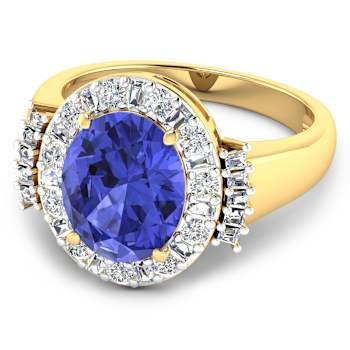 4.26ctw Violet Tanzanite and Diamond 14K Yellow Gold Halo Ring