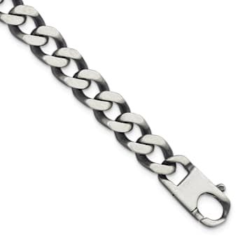 Sterling Silver Antiqued and Satin 10.0mm Curb 8 Inch Chain Bracelet