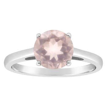 8mm Round Rose Quartz Rhodium Over Sterling Silver Ring