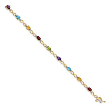 10k Yellow Gold and 10k White Gold Rainbow Gemstone and Diamond Infinity Bracelet