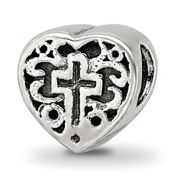 Sterling Silver Heart with Cross and Scroll Bead