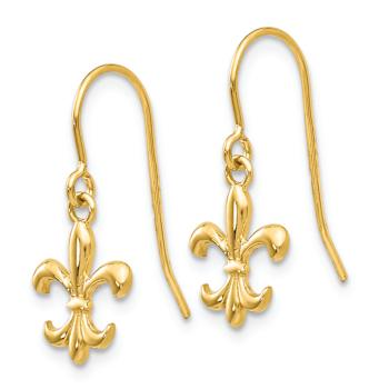 14k Yellow Gold Fleur-de-lis Dangle Earrings