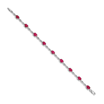 Rhodium Over 14k White Gold Diamond and Ruby Bracelet