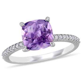 Amethyst and Diamond 14K White Gold Engagement Ring 1.86ctw