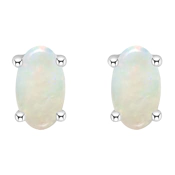 5x3mm Oval Opal 14k White Gold Stud Earrings