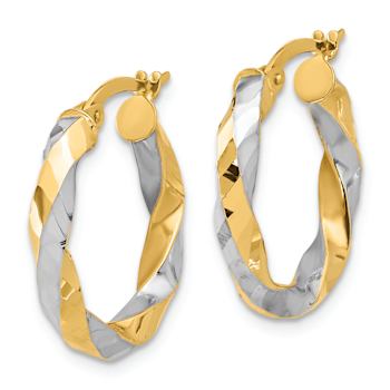 14k Yellow Gold and Rhodium Over 14k Yellow Gold 7/8" Polished and
Diamond-Cut Twisted Hoop Earrings
