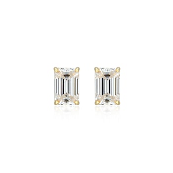 Emerald Cut Moissanite 14k Yellow Gold Over Silver Stud Earrings 1.16ctw DEW