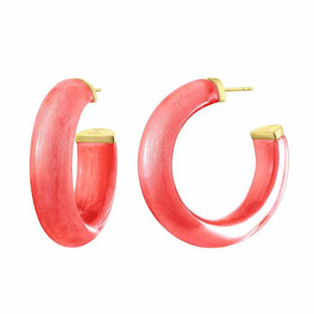 14K Yellow Gold Over Sterling Silver Medium Illusion Acrylic Hoops in Watermelon