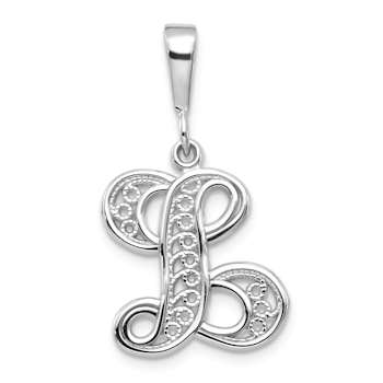 Rhodium Over 14k White Gold Solid Polished Script Filigree Textured
Letter L Initial Pendant