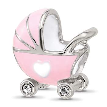 Sterling Silver Enamel Baby Carriage with Crystal Bead