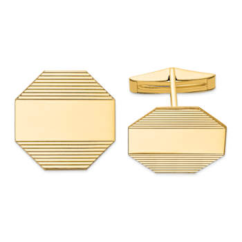 14K Yellow Gold Men's Octagonal with Line Design Cuff Links