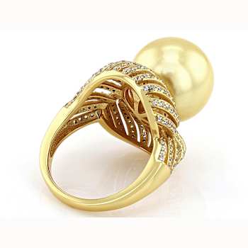 Golden South Sea Simulant Pearl Cocktail Ring In 18K Gold Over Sterling Silver