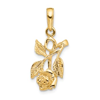 14k Yellow Gold Textured Rose Pendant