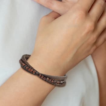 Leather and Stainless Steel Polished with Tiger's Eye Brown 8.25-inch Bracelet
