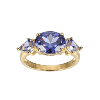 Blue Cubic Zirconia 18k Yellow Gold Over Silver June Birthstone Ring 4.27ctw