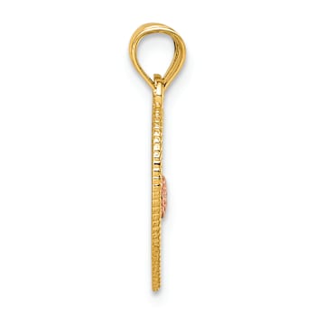 14K Yellow Gold With Rose Gold Accent Break Apart Heart With Te Amo And
Roses Pendant