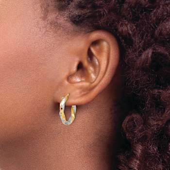 14k Yellow Gold and Rhodium Over 14k Yellow Gold 7/8" Polished and
Diamond-Cut Twisted Hoop Earrings