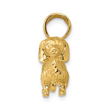 14k Yellow Gold Solid Polished and Textured 3D Wire Haired Dachshund Pendant