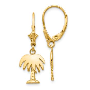 14K Yellow Gold Palm Tree Dangle Earrings