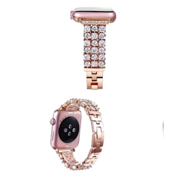 White Crystal Detail Rose Stainless Steel Apple Watch Band (38/40mm).
Watch Not Included.