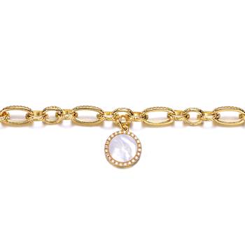 CZ Charm Bracelet In 14K Gold Over Brass