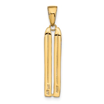 14k Yellow Gold 3D Textured Snow Skis Pendant