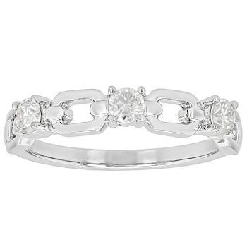 Moissanite And LInk Ring In Sterling Silver