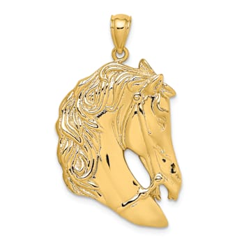 14k Yellow Gold Textured Horse Head with Long Mane Pendant