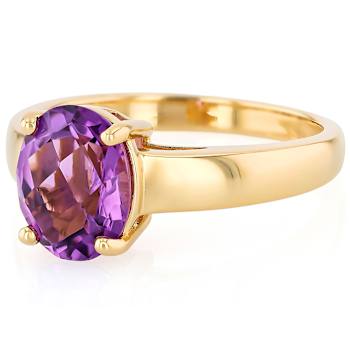 Amethyst Oval Solitaire Ring In 18K Gold Over Sterling Silver 2.16ct