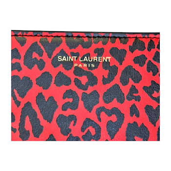 Saint Laurent Rouge Leopard Printed Calfskin Leather Medium Pouch