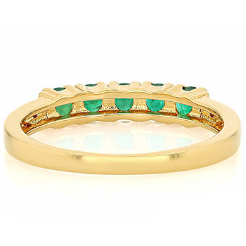 Zambian Emerald And White Diamond Ring In 18K Gold Over Sterling Silver 0.44ctw