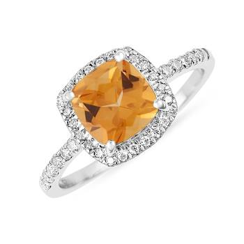 Natural Yellow Citrine Cushion Cut Halo  Ring with Moissanite Accents
Sterling Silver Ring