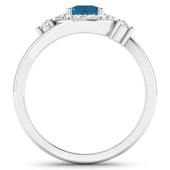 Oval London Blue Topaz and Diamond 14K White Gold Halo Ring 0.97 ctw