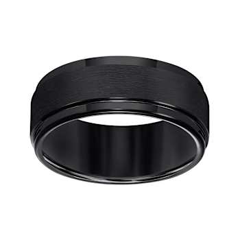 9mm Step-Edge Comfort Fit Band in Black Tungsten Carbide with Brushed Finish