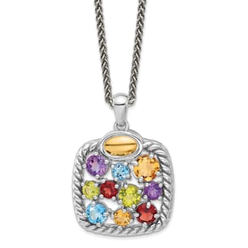 Rhodium Over Sterling Silver with 14K Accent Citrine/Amethyst/Swiss Blue
Topaz/Peridot Necklace