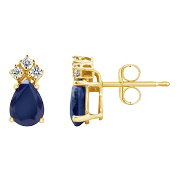 6x4mm Pear Shape Sapphire with Diamond Accents 14k Yellow Gold Stud Earrings