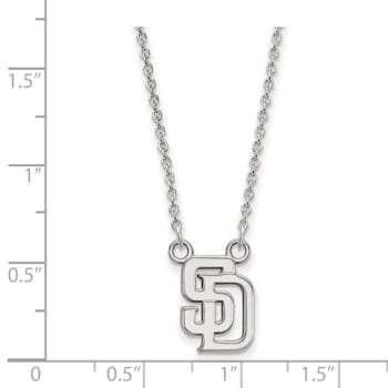 Rhodium Over Sterling Silver MLB LogoArt San Diego Padres S-D Pendant Necklace