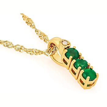 Zambian Emerald And White Diamond Round Pendant Necklace In 18K Gold
Over Sterling Silver 0.31ctw