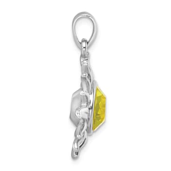 Rhodium Over Sterling Silver Polished Yellow Crystal Sun Pendant