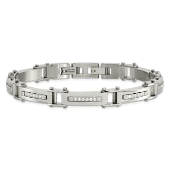 White Cubic Zirconia Stainless Steel Men's Bracelet