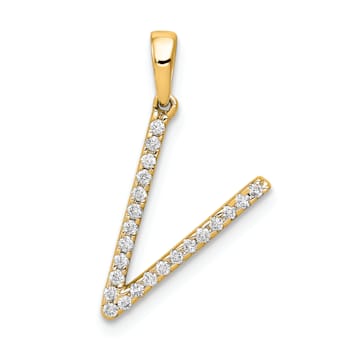 14K Yellow Gold Diamond Letter V Initial Pendant