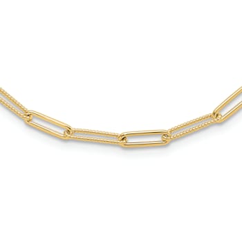 14K Yellow Gold Polished and Textured Paperclip Link Necklace